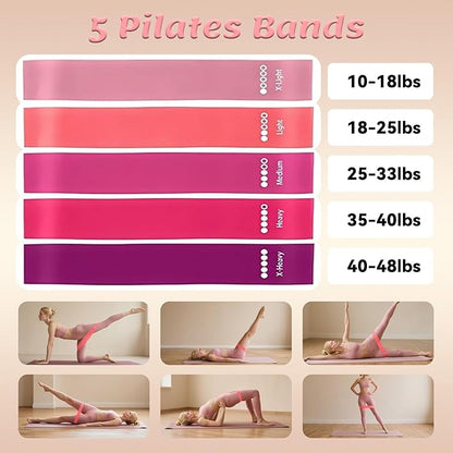 Pilates Equipment Kit for Women - Home Workout Set with Pilates Ring,9.8" Yoga Ball, 5 Resistance Bands, Magic Circle, for Legs, Arms, Thighs, Yoga Set for Beginners