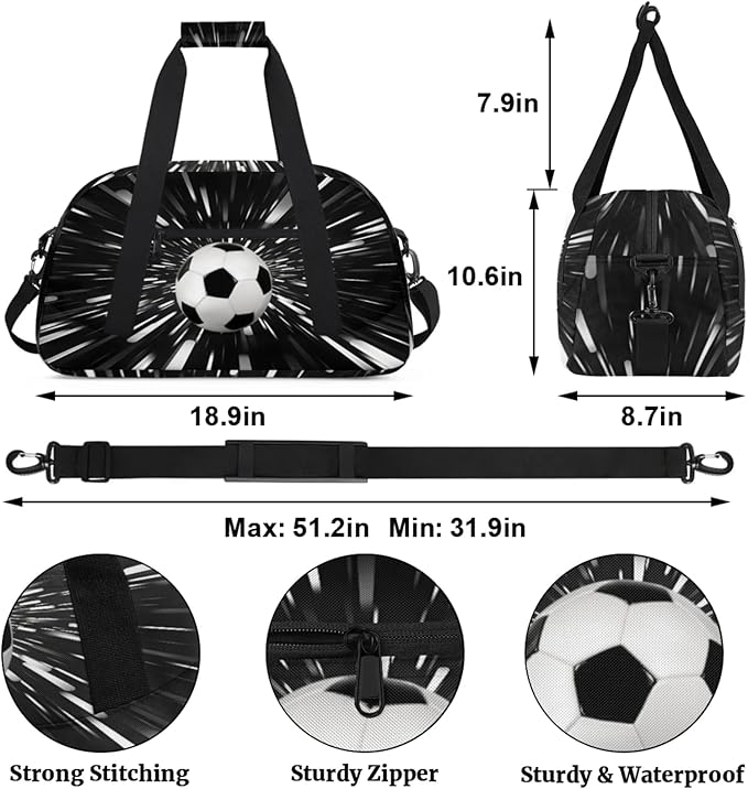 Sports Soccer Duffel Bag, Sport Gym Bag Large Compartment Cheerleaders Dance Bag Weekender Bags Travel Training Bag for Men, Abstract Black Background Black White