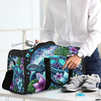 Travel Duffel Bag Galaxy Turtle Sport Tote Gym Bag Waterproof Foldable Carryon Weekend Overnight Training Handbag Sports Duffle Bags for Women Men Boys Girls