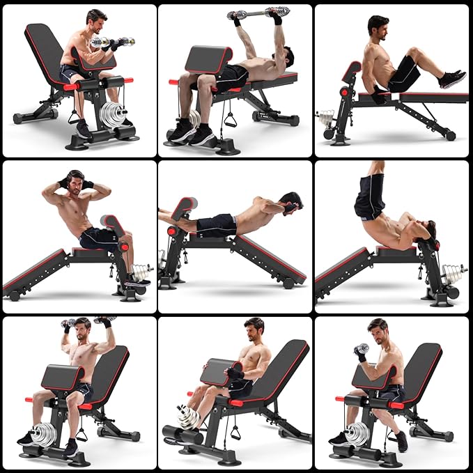Adjustable Weight Bench - Utility workout Benches for Exercise, Free Installation Design for Portable Fitness Strength Training Equipment at Home Gym