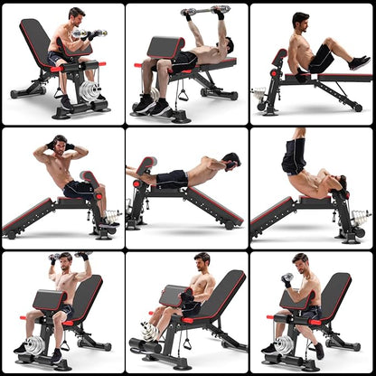 Adjustable Weight Bench - Utility workout Benches for Exercise, Free Installation Design for Portable Fitness Strength Training Equipment at Home Gym