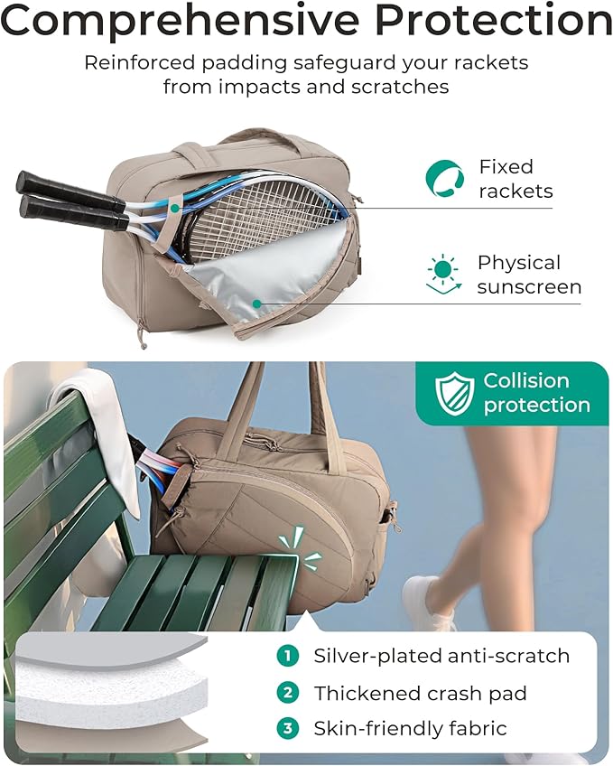BAGSMART Tennis Gym Bag for Women, Tennis Backpack Holds 2 Rackets with Shoe Compartment, 15.6" Laptop Gym Backpacks for Court, Off-work, Everyday & Overnight Weekend