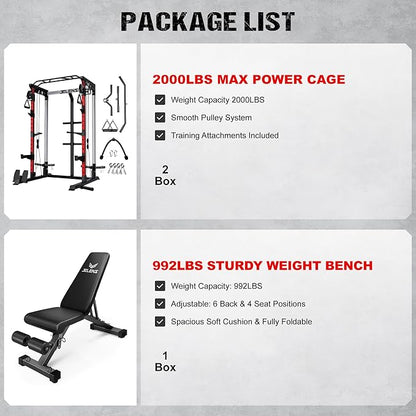 C21 Power Cage, 2000LBS Multi-Function Power Rack with Independent Dual Pulley System, All-in-One Squat Rack for Cable Crossover, Home Gym Workout Machine