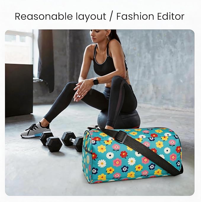 C&F BOGMOST Small Gym Bag for Women & Men,Small Lightweight Duffel Bag Carry On Bags Mini Duffel Travel Bag Waterproof Sports Bags for Workout/Sport/Trave,Colorful Flowers