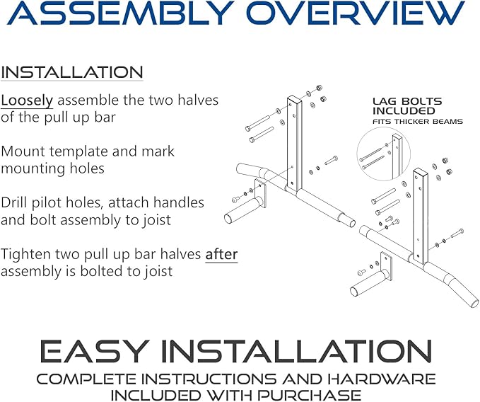 Joist Mount Pull Up Bar with Extra Hardware and Mounting Template for Easy Install to Beam or Rafter by Ultimate Body Press