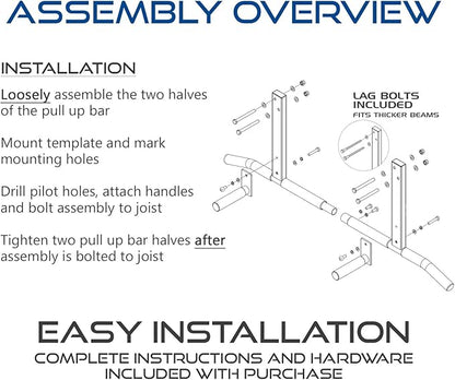 Joist Mount Pull Up Bar with Extra Hardware and Mounting Template for Easy Install to Beam or Rafter by Ultimate Body Press