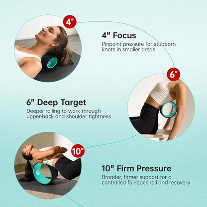3pack Back Wheel Foam Roller – Targeted Back & Neck Relief, Lumbar Spine Stretcher, Spinal Decompression Stretcher, Massage Roller with Density Foam for Physical Therapy, Supports 500lbs