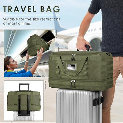 ETRONIK Travel Bag for Men Women, Gym Bag & Tactical Duffle Bags for Travel, Carry on with Toiletry Bag and Shoe Compartment, Weekender Overnight Trip with Wet Pocket for Workout Medical, Green