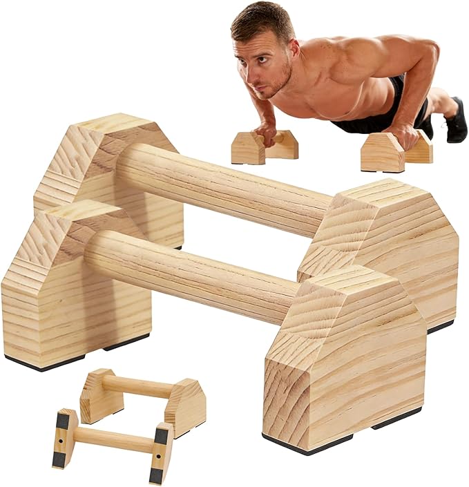 Push-up Stand, 2 PCS Wood Pushup Bars Non-Slip Base Exercise Home Workout Equipment, Wooden Parallettes Handle Stands Grip for Men Strength Training, Planks Calisthenics
