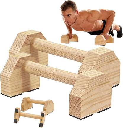 Push-up Stand, 2 PCS Wood Pushup Bars Non-Slip Base Exercise Home Workout Equipment, Wooden Parallettes Handle Stands Grip for Men Strength Training, Planks Calisthenics