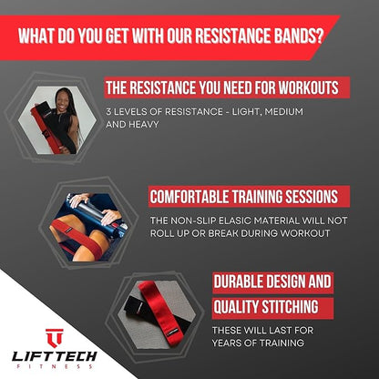 Lift Tech Fitness 2'' Fabric Resistance Bands for Working Out, Set of 3 - Loop Bands for Exercise & Fitness - Workout Bands for Women and Men - Fabric Resistance Band Set of 3 - Black, Gray & Red