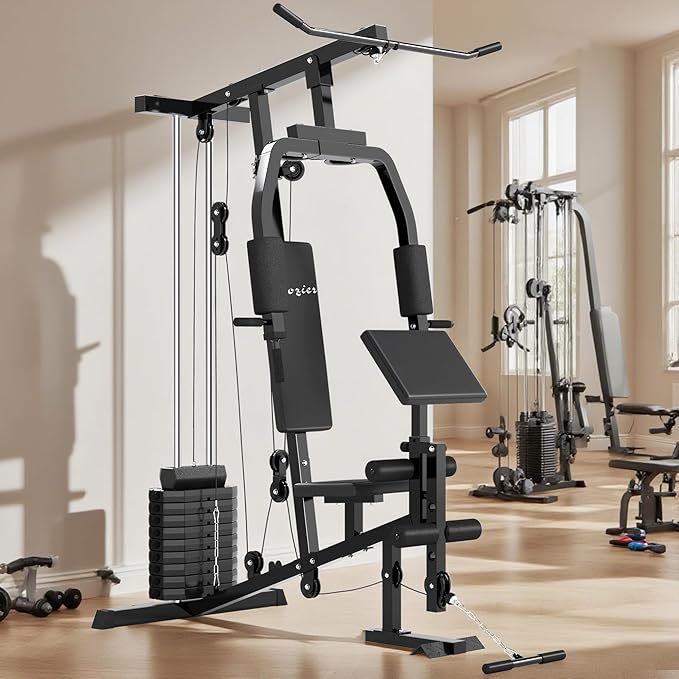 Soozier Multifunction Home Gym System, Workout Station with 99Lbs Weight Stack, for Full Body Exercise