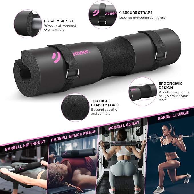 Sportneer Barbell Pad Set: 10 Pcs Squat Pad for Hip Thrusts, Lunges, Leg Day, Standard Olympic Bars with 2 Ankle Straps, 2 Lifting Straps, 3 Resistance Bands, Barbell Pad, Workout Poster and Carry Bag