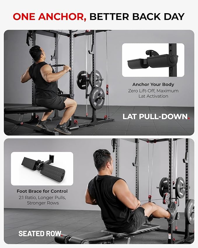 Mikolo K6 2.0 Power Cage, Power Rack with Cable Crossover System, 2000LBS Squat Rack with LAT Pull Down System, Functional Trainer with Aluminum Pulley System for Home Gym