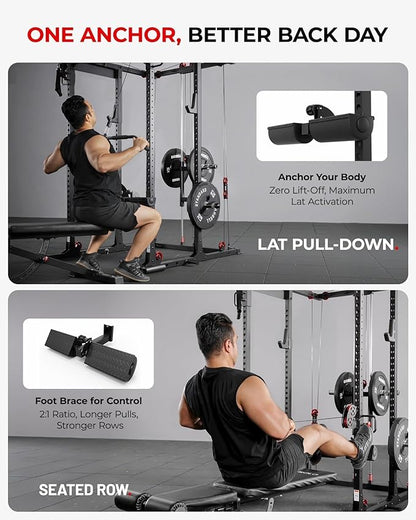 Mikolo K6 2.0 Power Cage, Power Rack with Cable Crossover System, 2000LBS Squat Rack with LAT Pull Down System, Functional Trainer with Aluminum Pulley System for Home Gym