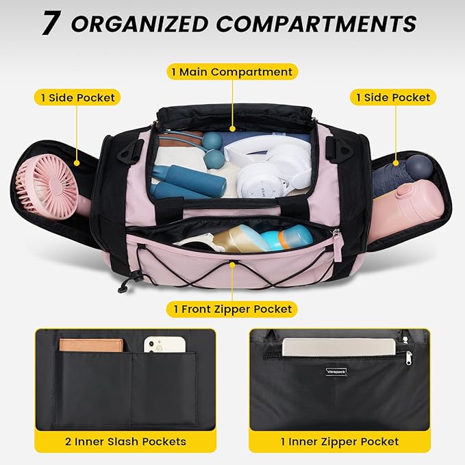 Vorspack Gym Bag for Women - 15 Inches Small Duffle Bag for Travel Lightweight Duffel Bag Personal Item Travel Bag Weekender Bag for Travel Sports Gym - Pink
