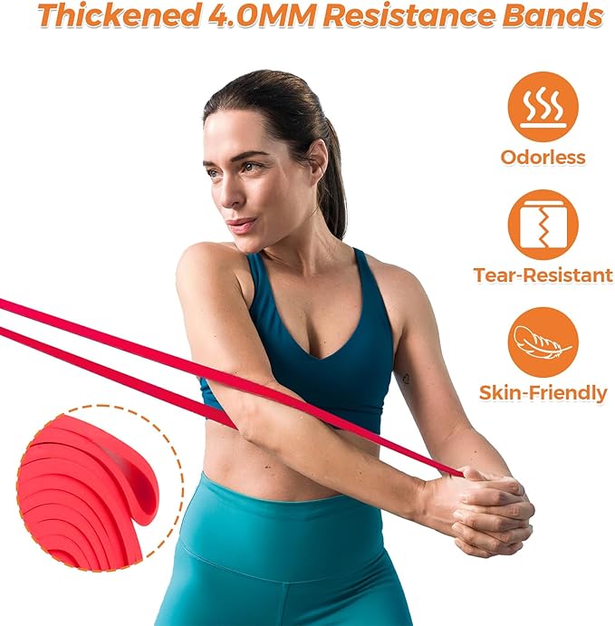 Resistance Bands Set for Working Out, 5 Pull Up Assist Bands with Door Anchor, Handles Carry Bag, 4.0mm TPE Exercise Bands for Home Gym Strength Training, Physical Therapy for Men Women