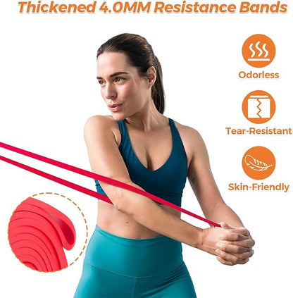 Resistance Bands Set for Working Out, 5 Pull Up Assist Bands with Door Anchor, Handles Carry Bag, 4.0mm TPE Exercise Bands for Home Gym Strength Training, Physical Therapy for Men Women
