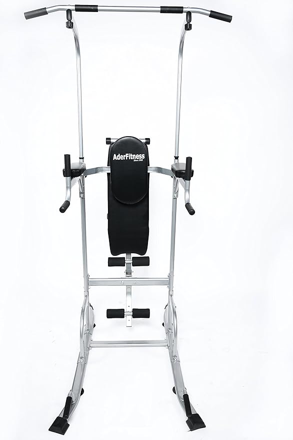 Ader Adjustable Muti-Function VKR Power Tower Chin/Dip machine, Ab Station Pull up Station w/Sit Up Bench for Home Fitness