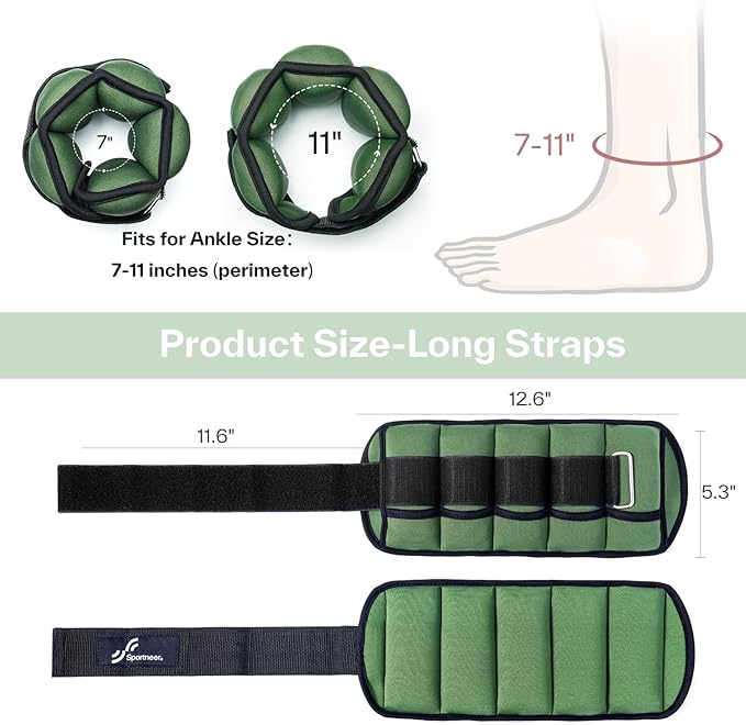 Sportneer Adjustable Ankle Weights for Women and Men 7 lbs/Pair Adjustable Leg Weights with Secure Straps, Strength Training Weighted for Yoga, Walking, Running, Aerobics, Gym, Physical Therapy