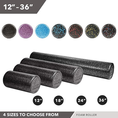 High Density Muscle Foam Rollers by Day 1 Fitness - Sports Massage Rollers for Stretching, Physical Therapy, Deep Tissue, Myofascial Release - Ideal for Exercise and Pain Relief - Solid Black, 24"
