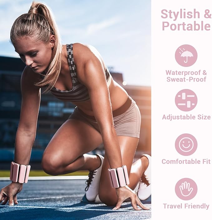 Sportneer Wrist & Ankle Weights for Women Men - 1 Pair (1 lb/2 lb Each) | Adjustable Weighted Bracelet Silicone Bangles for Yoga, Dance, Pilates, Cardio, Aerobics, Gym, Pool Exercises and Jogging