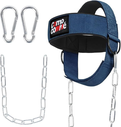 Fitness Neck Head Harness Trainer for Men and Women, Neck Exerciser with 29" Heavy Duty Steel Chain for Safely Lifting, Adjustable Neoprene Neck Exerciser for Weight Lifting, Home and Gym Use