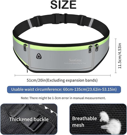 Slim Running Belt Fanny Packs for Women & Men Runners Pouch Waist Pack Phone Holder Large Crossbody Runners Bag Gear Accessories for Running Hiking Traveling Sports Adjustable Strap