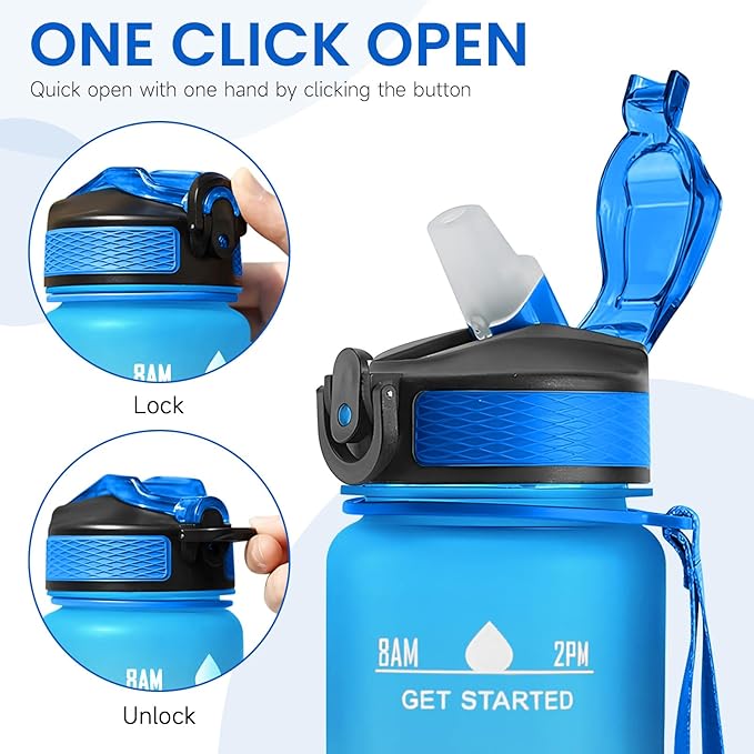 32 oz Motivational Water Bottle with Time Marker,Water Bottles with Times to Drink and Straw with Carrying Strap,Perfect For Fitness Gym Outdoor,BPA Free (Blue & Purple Gradient)