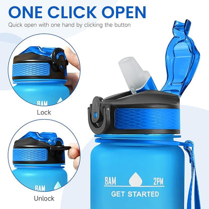 32 oz Motivational Water Bottle with Time Marker,Water Bottles with Times to Drink and Straw with Carrying Strap,Perfect For Fitness Gym Outdoor,BPA Free (Blue & Purple Gradient)