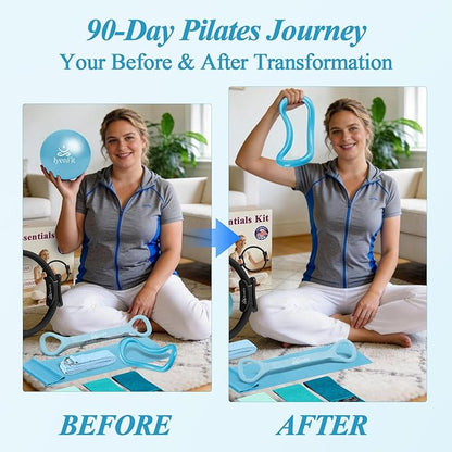 Pilates Ring and Small Ball Set for Women with 5 Resistance Bands, 14 inch Magic Circle Home Workout Essentials Starter Kit for Beginners, Yoga Sets for Full Body Toning Shape