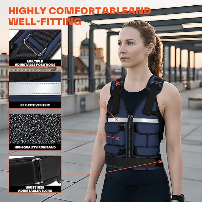 Sportneer Adjustable Weighted Vest Weights: 2-18 lbs/2-40 lbs Washable Weight Vest for Walking 16 In 1 Fast Adjust Rucking Vest for Women and Men Home Gym Running Jogging Strength Training Vests