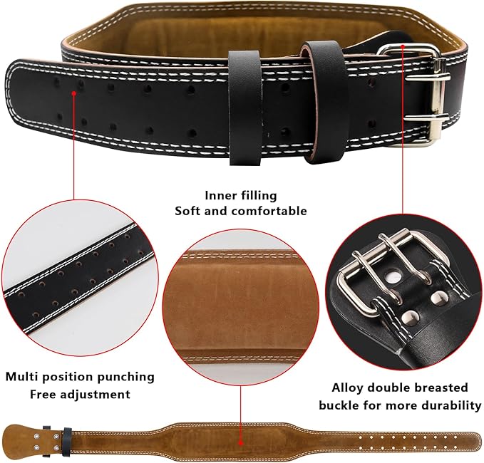 Leather Weight Lifting Belts for Men, Gym Belt for Weight Lifting, Lower Waist Back Support for Powerlifting Weightlifting Heavy Duty Workout Strength Training Bodybuilding Cross Training Dip