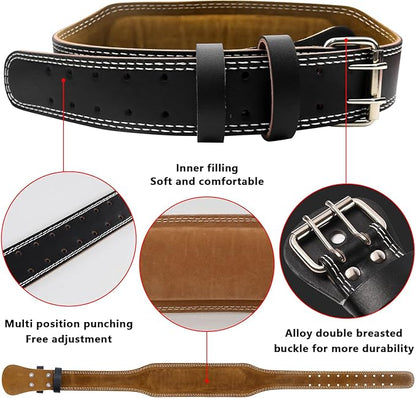 Leather Weight Lifting Belts for Men, Gym Belt for Weight Lifting, Lower Waist Back Support for Powerlifting Weightlifting Heavy Duty Workout Strength Training Bodybuilding Cross Training Dip