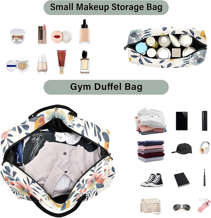 Weekender Bags Travel Duffel Gym Bag Florals Vintage Carry on Overnight Tote Bag with Toiletry Bag for Airplane Travel Trip Gym Yoga