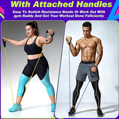 Leyndo 5 Pcs Exercise Resistance Bands with Handles Physical Resistance Tube Workout Bands with Door Anchor for Men Women Muscle Toning Strength Training