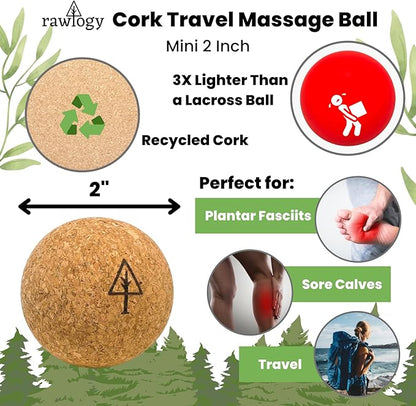 Travel Cork Massage Ball | Lightweight, Sustainable Alternative to Lacrosse Ball for Muscle Pain Relief (2 Piece Assortment, Sanded Cork)
