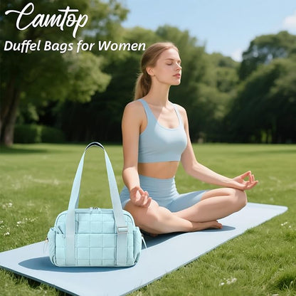 CAMTOP Mini Gym Bag for Women, Small Gym Tote Bag Puffy Quilted Sports Duffel Bag with Wet Compartment and Coin Purse Duffel Bags Dance Yoga Workout Bag for Gifts