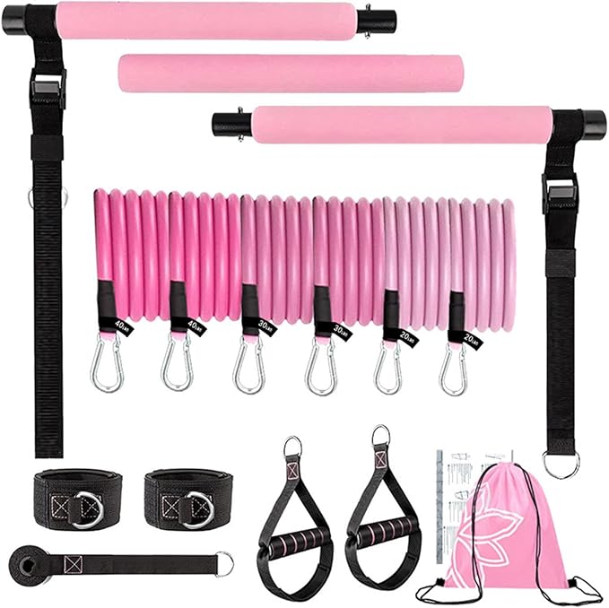 Pilates Bar Set – Home Workout Equipment, Resistance Band Bar | Fitness Gear for Women, Portable Gym Tool for Strength Training, Yoga, Full Body Toning, Core and Flexibility Workouts