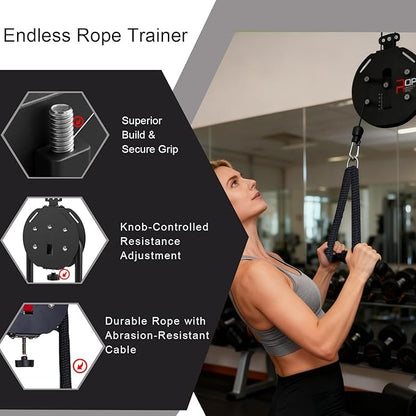 Endless Rope Trainer,Portable Cable Pulley System,Pulley Cable Machine System with Adjustable Resistance,Home Gym Equipment,for Grip,Arms,Back,Body Coordination Exercises