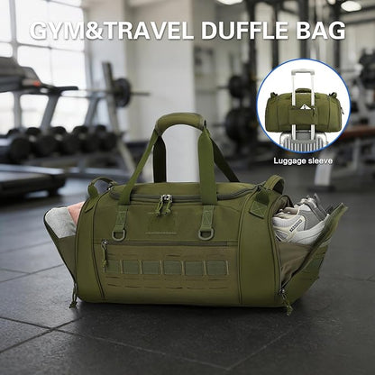 Gym Bag for Men Women 45L Sports Duffle Bag for Travel Tactical Military Duffel Bag with Shoe & Laptop Compartment Lightweight Medium Weekender Travel Bags for Fitness Training Workout, Green