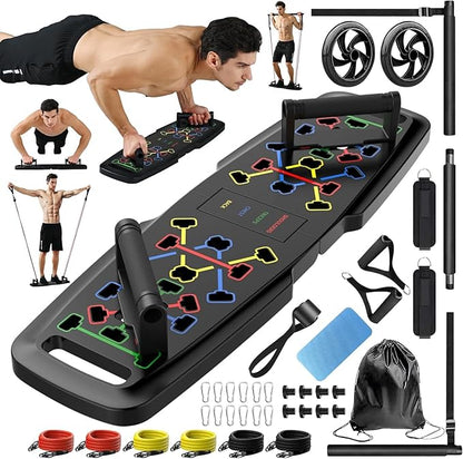 NIYIKOW Push Up Board, Home Gym, Portable Exercise Equipment, Pilates Bar & 20 Fitness Accessories with Resistance Bands & Ab Roller Wheel, Full Body Workout at Home