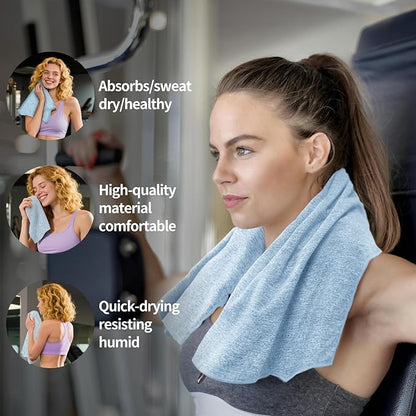 Microfiber Gym Towels - Quick Dry, Highly Absorbing, Silver ION Odor-Free Absorbent Fiber, for Men & Women - for Hot Yoga, Tennis, Running, Workout, Camping, Set of 6 Charcoal Gray (Lake Blue)