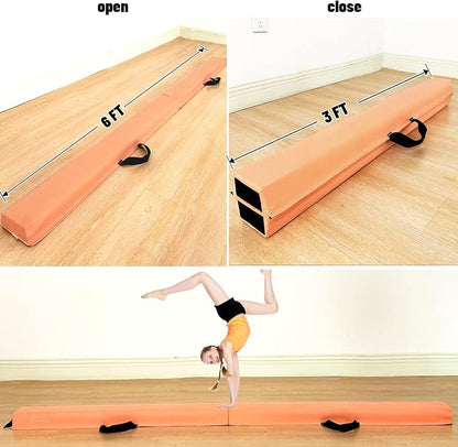 MARFULA 6 FT / 8 FT / 9 FT Folding Gymnastics Beam Foam Balance Floor Beam - Extra Firm - Suede Cover - Anti Slip Bottom with Carry Bag for Kids/Adults Home Use