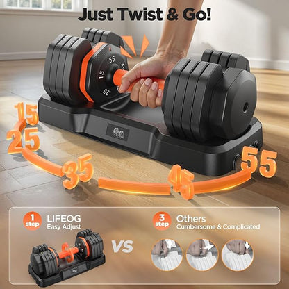 2026 Updated Adjustable Dumbbell Set of 2, 110lbs/50lbs Weights Dumbbell Set with Storage Box, 25lbs/55lbs Adjustable Weights with Anti-slip Silicone Grip, Weight Set For Home Gym Suit both Men and Women