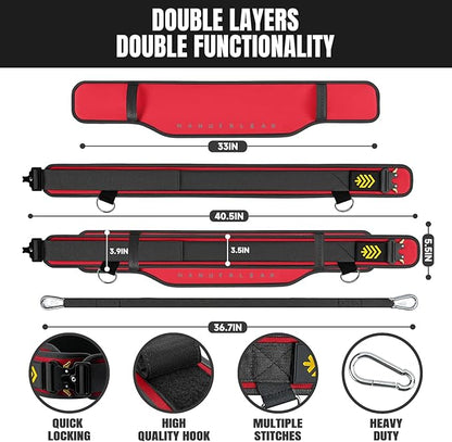 MANUEKLEAR 2-in-1 Weightlifting Belt & Dip Belt with 36.7 IN Rope, Double-Layer Weight Lifting Belts, Powerlifting Gym Weighted Belt for Pull Up Squat