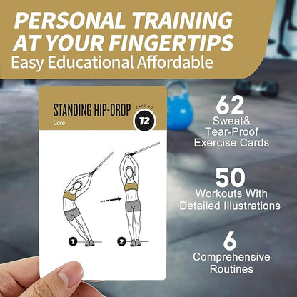 Suspension Workout Cards, 62 Exercises Cards Deck Large Size 5" x 3.5" Fitness Cards for Women & Men, Beginner Fitness Guide to Training Exercises at Home or Gym (Suspension, Vol 1)