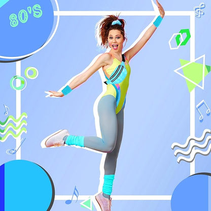 80s Neon Workout Costume Accessories Set 10 PCS Leg Warmers for Women 80s Headband Wristband Fanny Pack for Yoga Running
