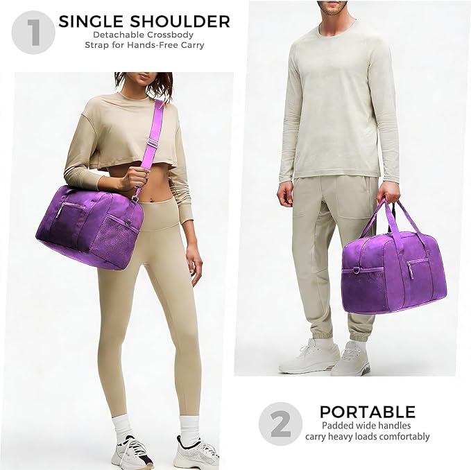 14 inch Small Gym Bag for Men & Women, Mini Duffle Bag for Travel Sports, Lightweight Carry On Duffel Bag, Purple
