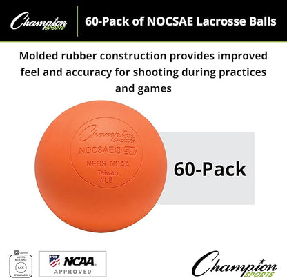 Champion Sports Lacrosse Balls – Official Size SEI Certified, Multi-Color Packs of 3, 6, or 12 for Practice & Games